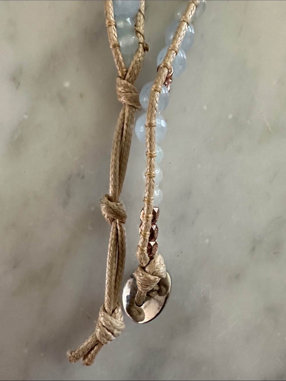 Handcrafted Light Blue Bead Wrap Bracelet with Rose Gold Accents - Picture 3 of 6